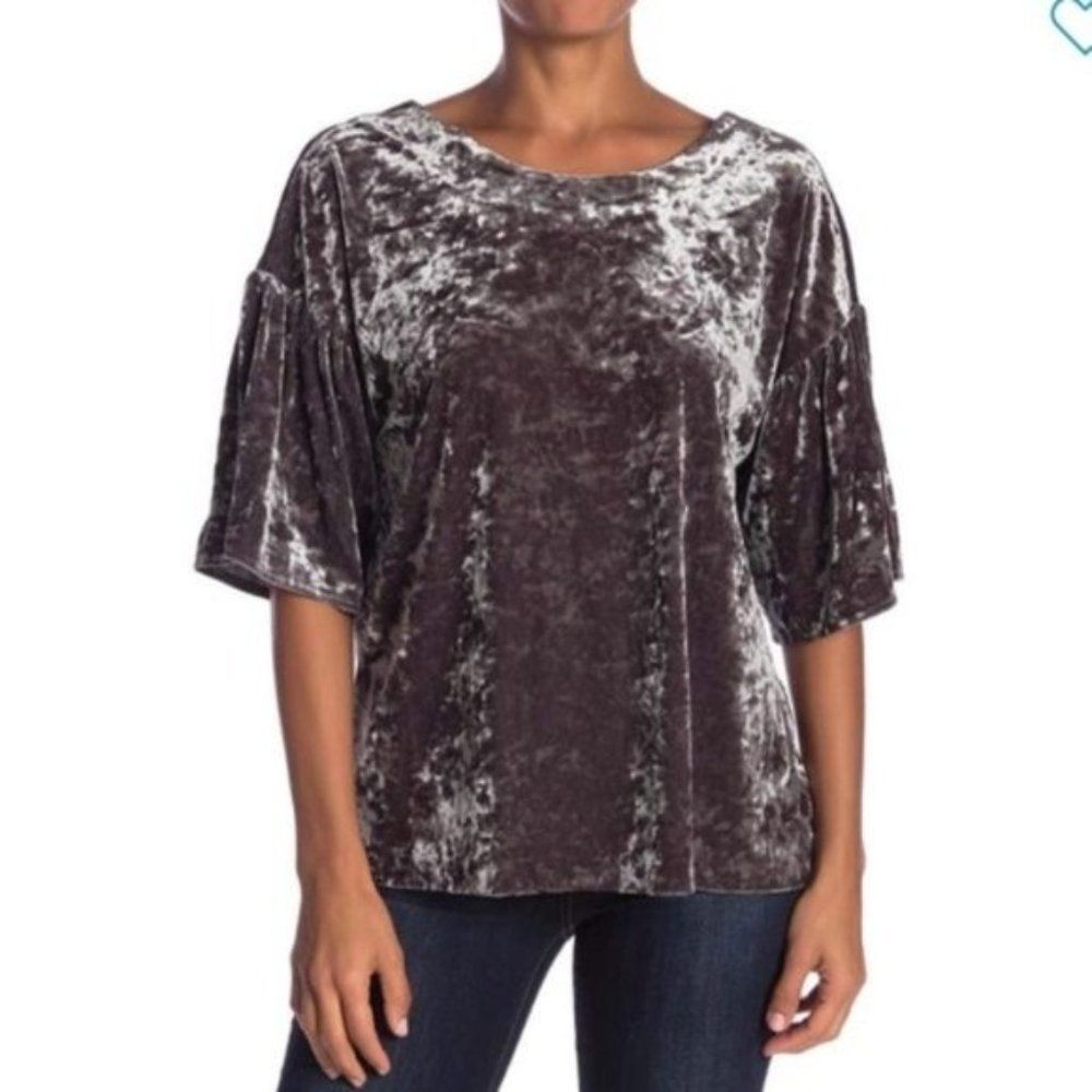 Bobeau Olive Green Crushed Velvet Top